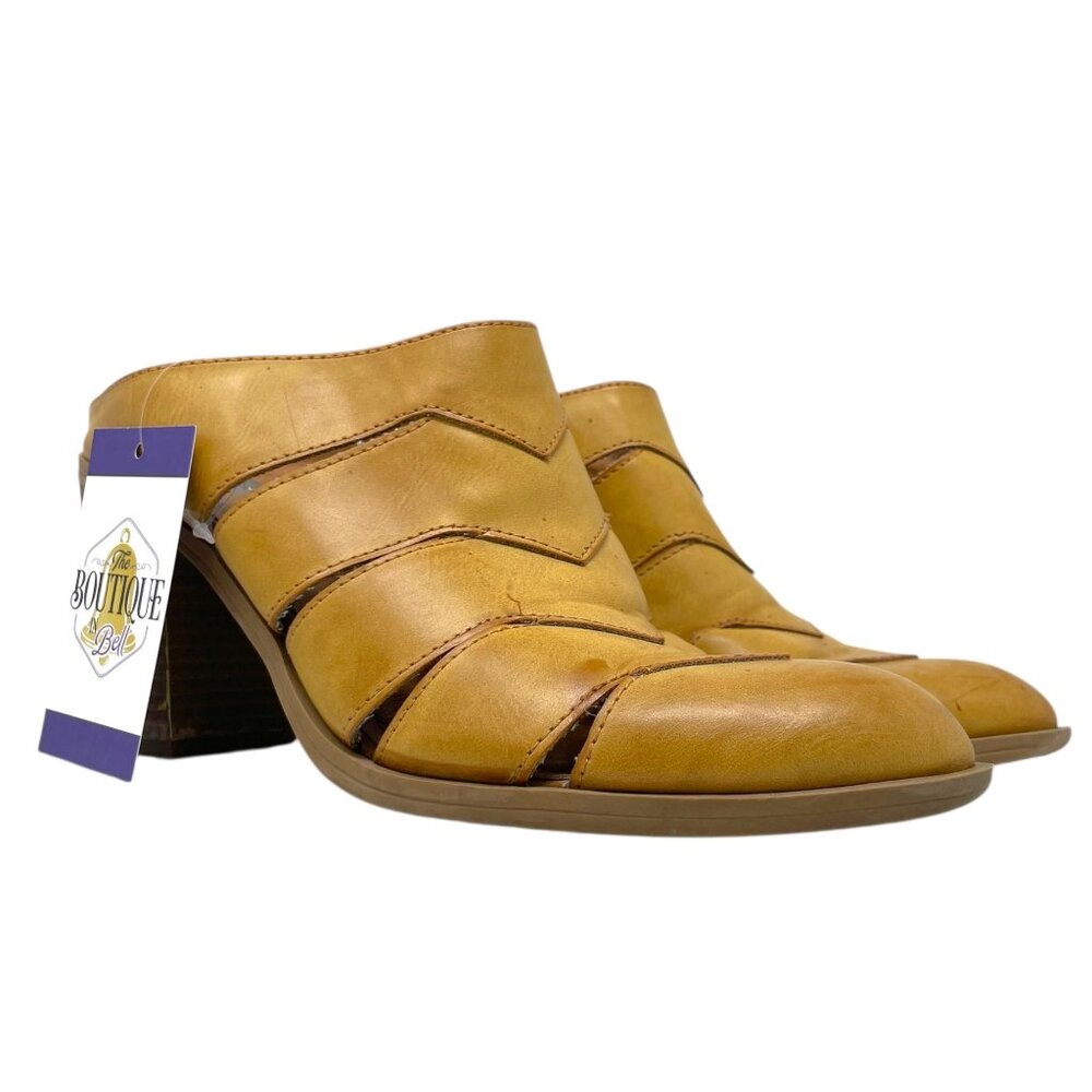 Dolce Vita Juicy Mule Tan Soft Leather Chevron Chunky Stacked Heel Womens 9.5